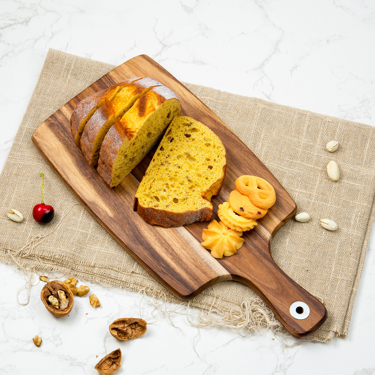 Acacia Wood Cutting Board 37.5cm – Natural Wooden Chopping Board with Handle for Kitchen, Serving & Food Styling